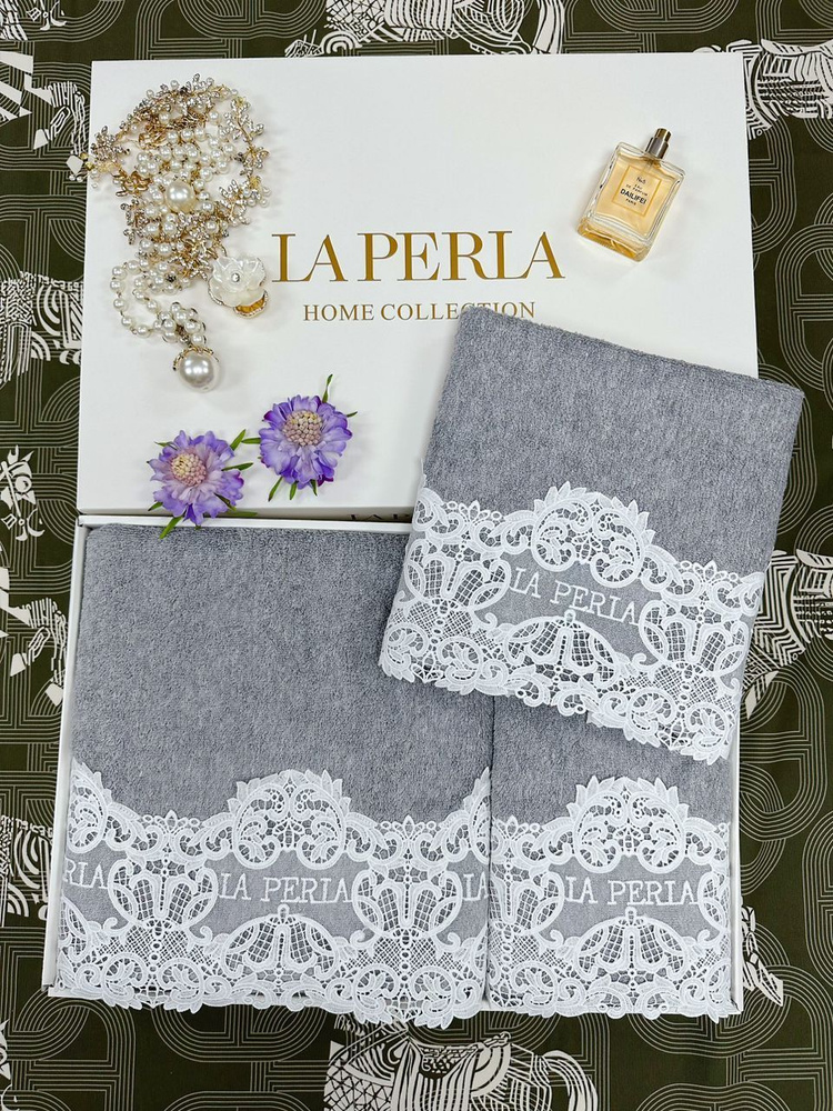 La Perla Набор полотенец для лица, рук или ног, Махровая ткань, Хлопок, 70x140 см, серый, 3 шт.  #1