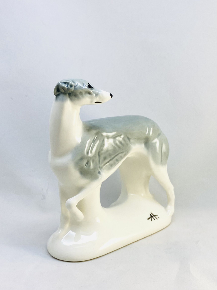 Статуэтка собаки фарфоровая породы грейхаунд серый, английская борзая  #1
