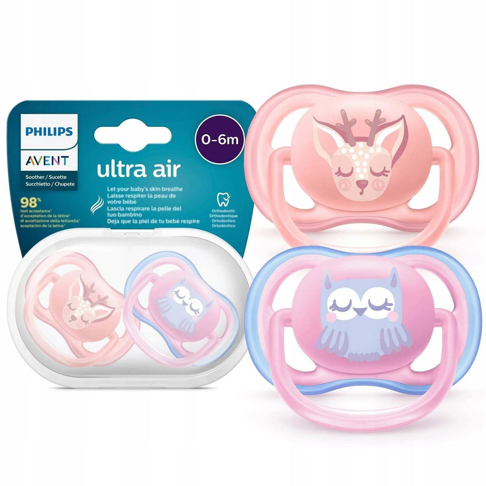 Пустышка Philips Avent ultra air с футляром для хранения и стерилизации 2шт 0-6месяцев SCF085/05 (розовый) #1