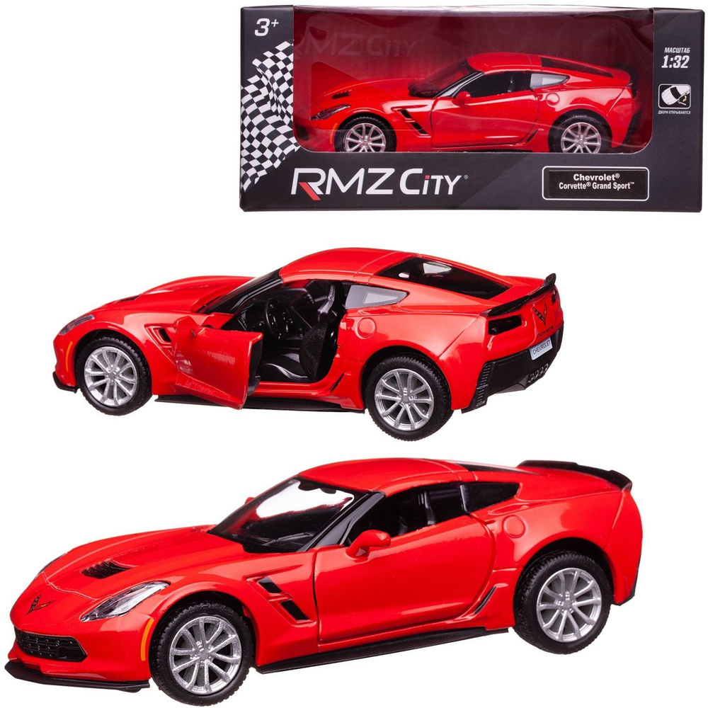 Машина металлическая RMZ City 1:32 Chevrolet Corvette Grand Sport, красный цвет, двери открываются  #1