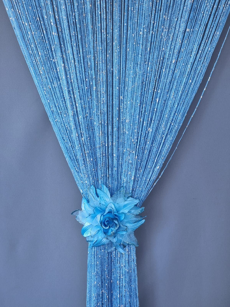 Занавеска нитяная, Голубой с люрексом-46, 290х300см #1