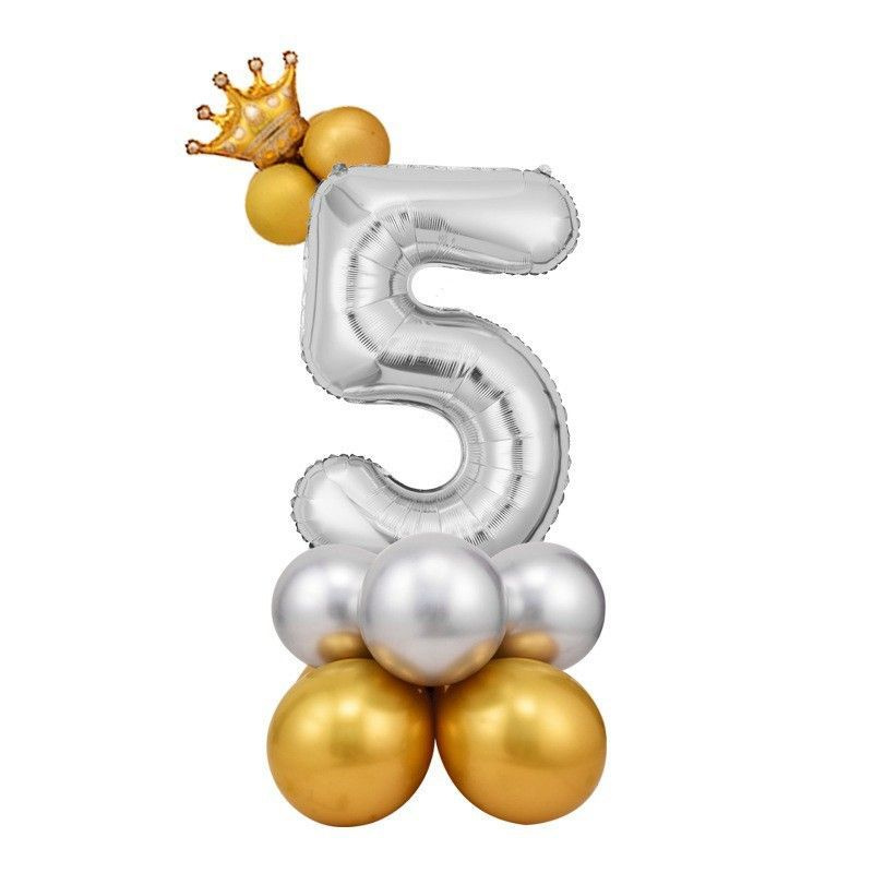 Фольгированная цифра 5 (пять) с короной, набор воздушных шаров на день рождения, фотозона  #1