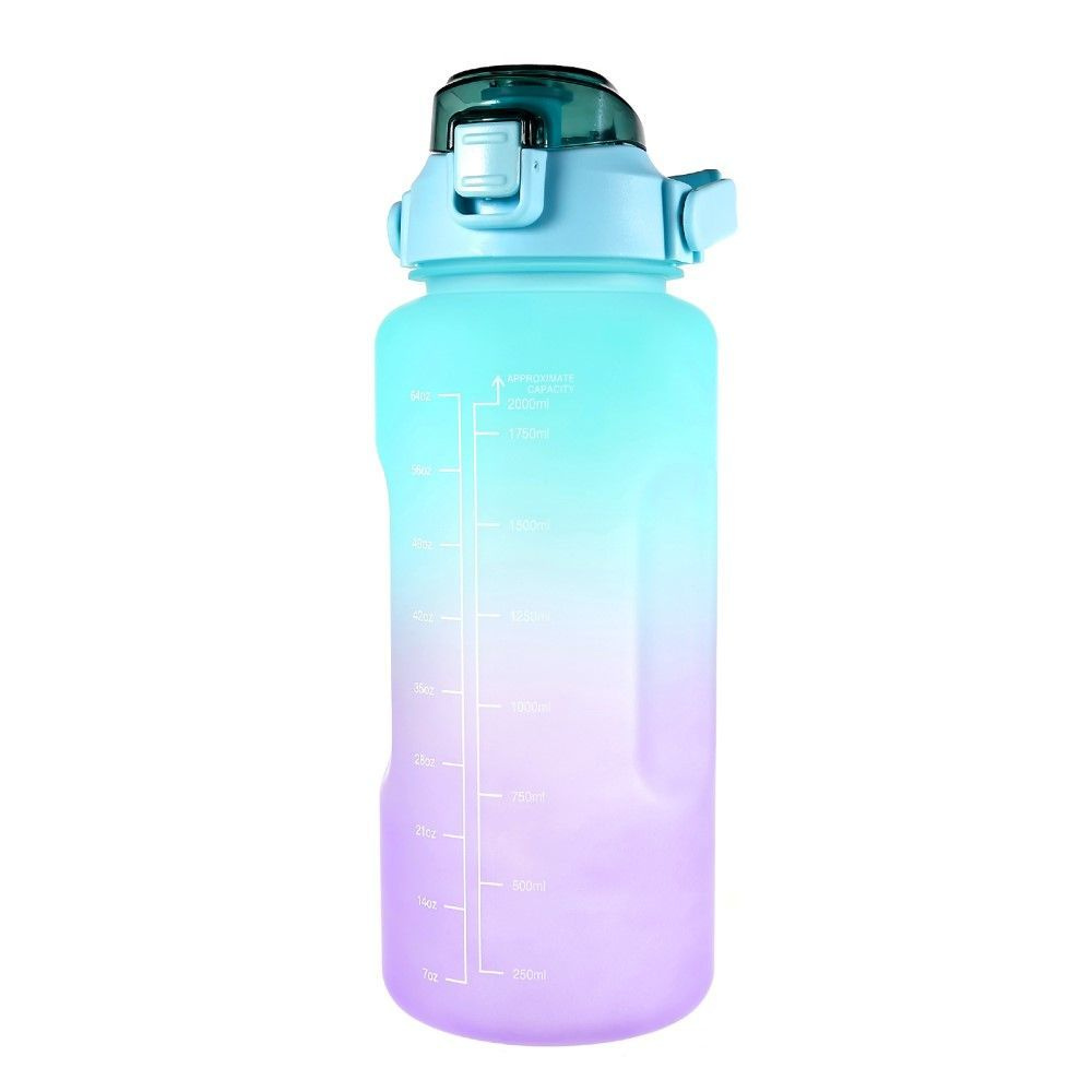 Спортивная бутылка 2л с маркировкой времени, объема и мотиваторами - градиент голубой с фиолетовым  #1