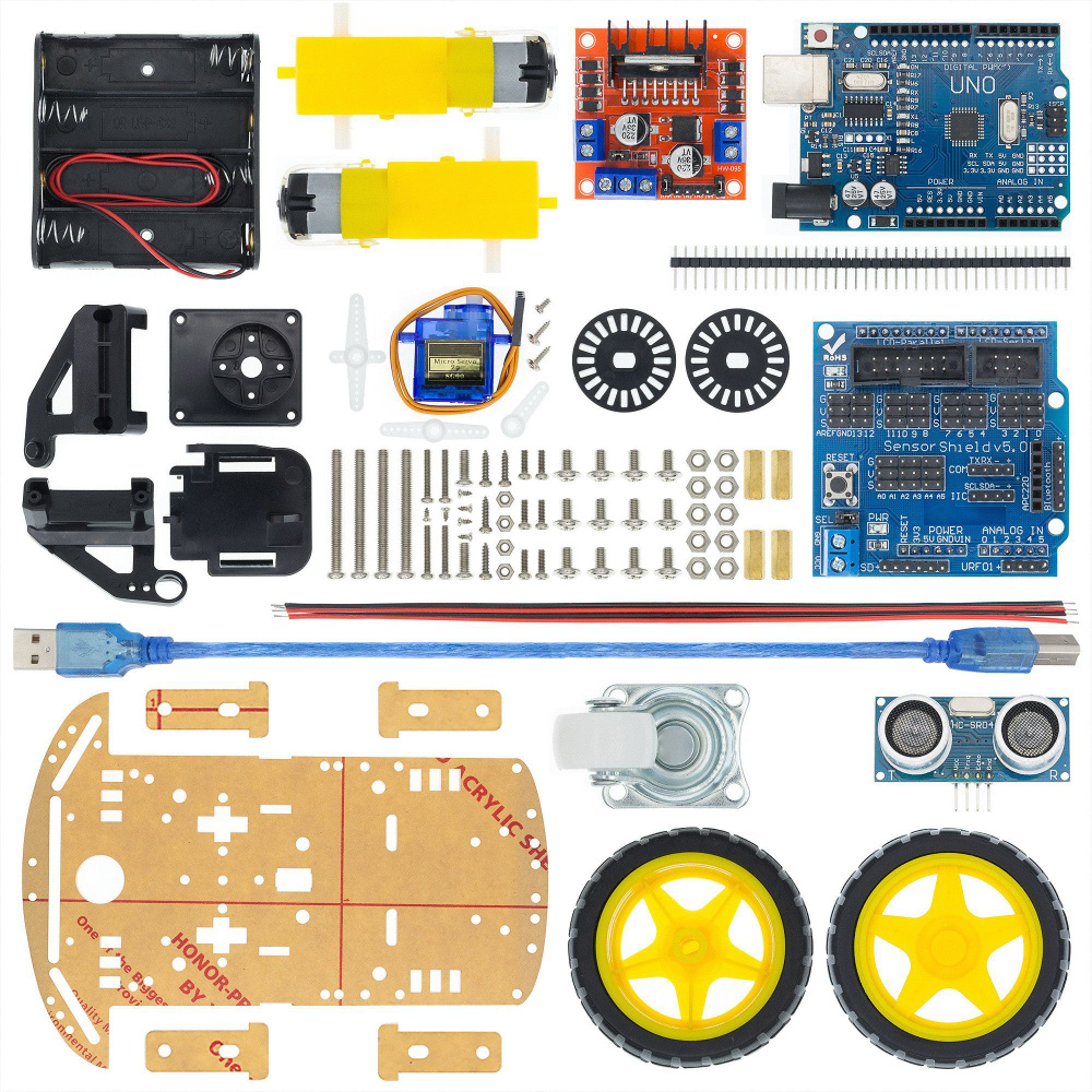 Arduino Набор для сборки и программирования 2WD робота (шасси) с контроллером Arduino UNO отсеком для #1