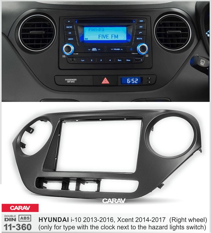 Рамка Carav для магнитолы 2din для Hyundai i10 2013-2016, Xcent 2014-2017, 7 дюймов, Руль справа, С часами #1