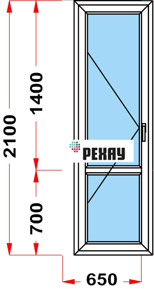 Балконная дверь, профиль РЕХАУ BLITZ (2100 x 650), с поворотной створкой, стеклопакет из 3х стекол, левое #1