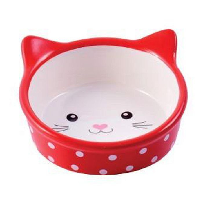 Миска Mr.Kranch керамическая для кошек Мордочка кошки 250 мл красная в горошек  #1