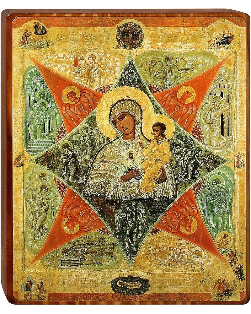 Икона Божией Матери "Неопалимая Купина" на деревянной основе малая (7х9 см)  #1