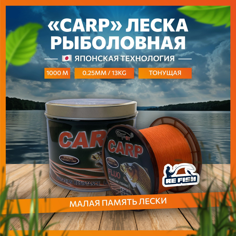 Леска для рыбалки монофильная карповая boya by carp 1000 м, 0.25 мм  #1