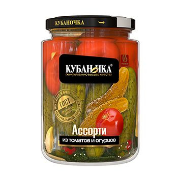 Ассорти овощное Кубаночка томаты и огурцы маринованные 720г, Россия 1шт  #1