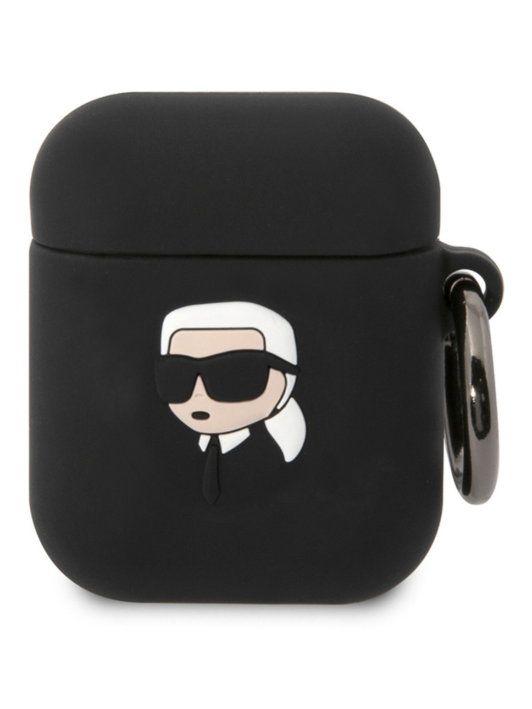 Чехол Karl Lagerfeld Silicone для наушников Apple Airpods 1, 2 / Аирподс силиконовый, с карабином, с #1