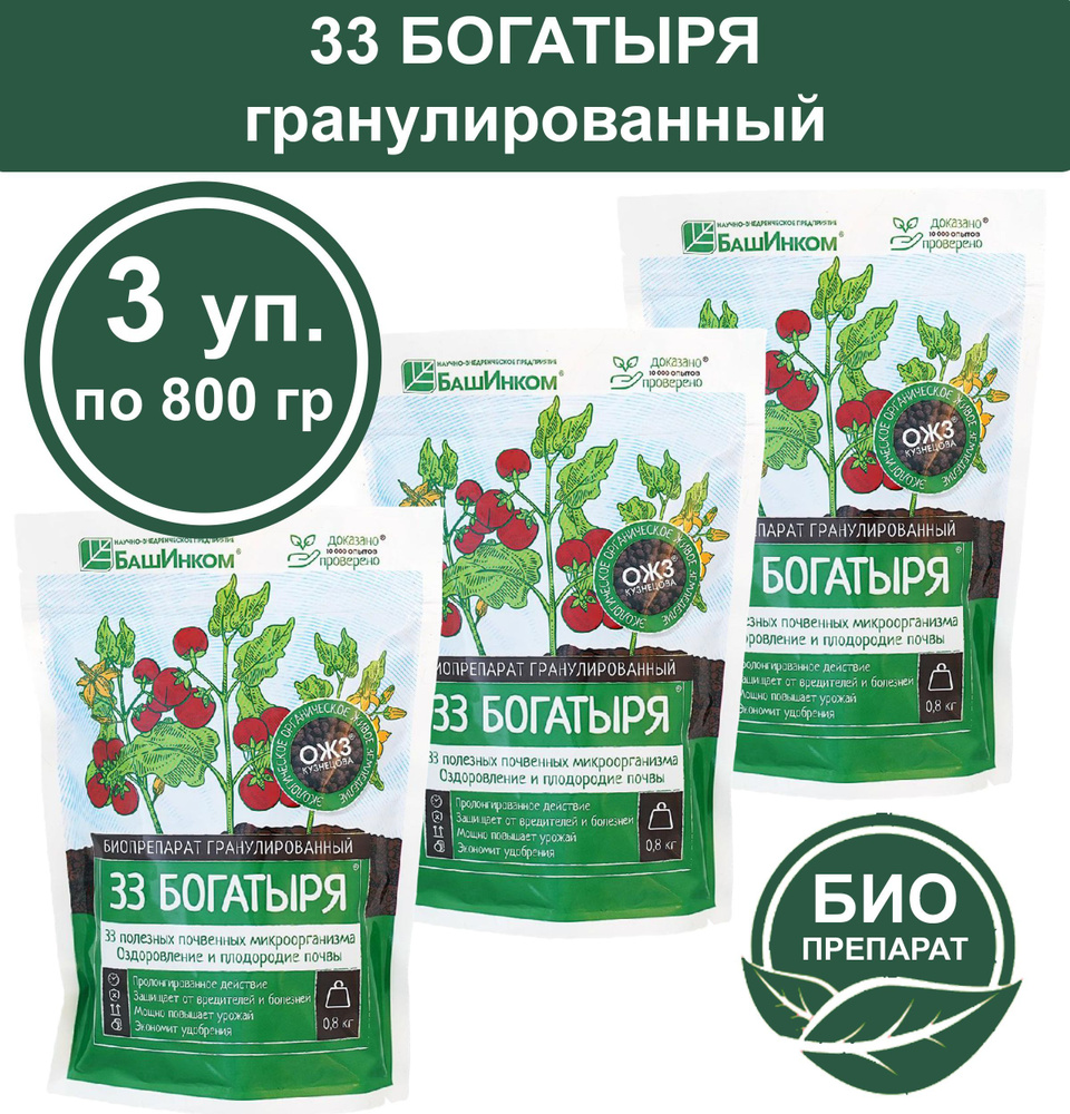 Удобрение для плодородия почвы 33 Богатыря гранулированное 2400 гр ( 3 уп. по 800 гр) ОЖЗ Кузнецова  #1