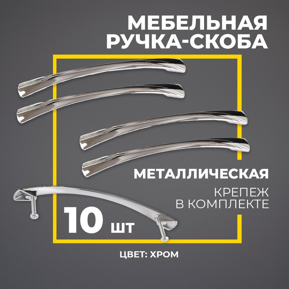 Комплект из 10 штук, Мебельные ручки для кухонного гарнитура скоба AL 1052 (128 мм) хром  #1