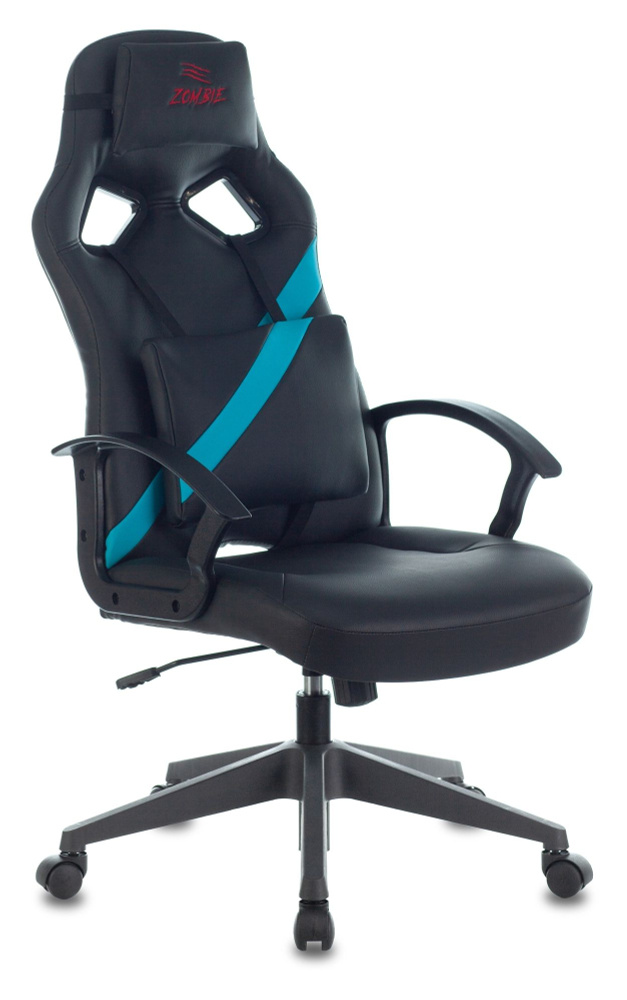 Кресло игровое Zombie DRIVER черный/голубой искусственная кожа с подголов. крестовина пластик  #1
