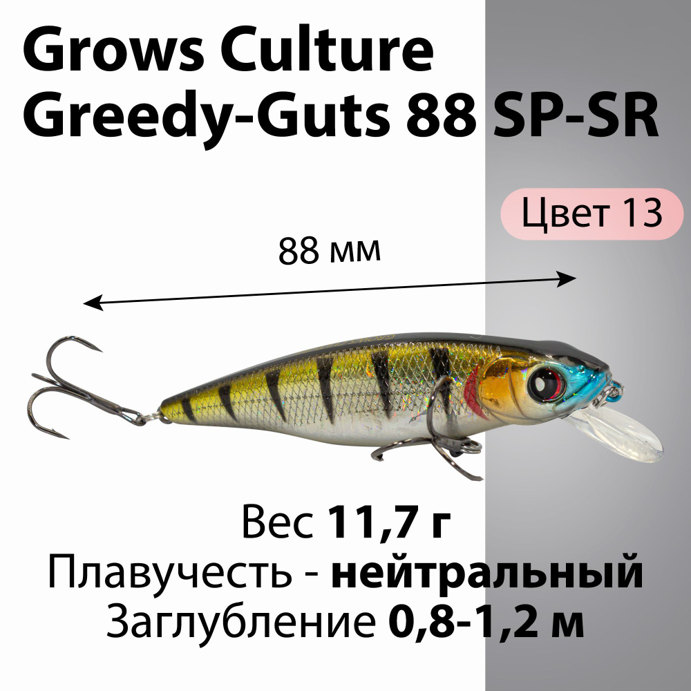 Воблер Grows Culture Greedy Guts 88SP-SR цвет 13 11,7 г 0,8-1,2 м минноу для ловли щуки, голавля, жереха #1