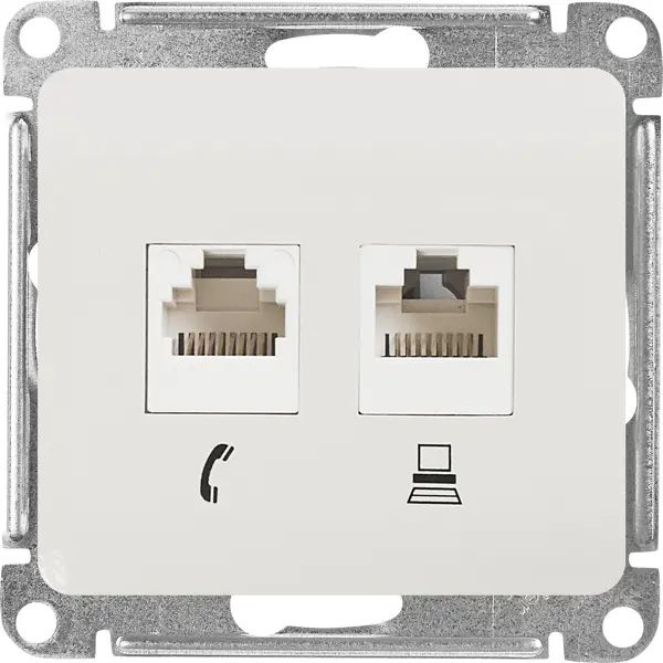 Розетка двойная встраиваемая Schneider Electric Glossa RJ11/RJ45 UTP cat 5e цвет молочный  #1