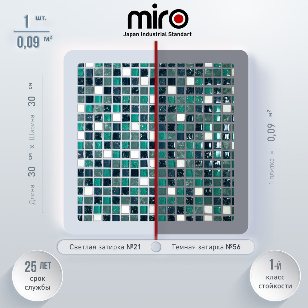 Плитка мозаика для ванной комнаты MIRO (серия Krypton №95), моющаяся высокопрочная, размер плитки 30.х30см, #1