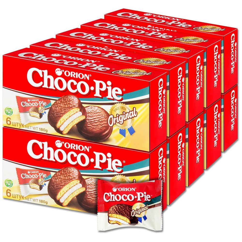 Пирожное Чоко Пай бисквитное ORION Choco Pie Original 6 шт. в упак. 180 г, 10 уп.  #1