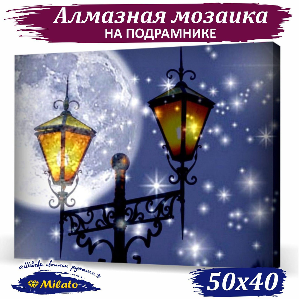 Алмазная мозаика на подрамнике 40x50 см. Алмазная вышивка "Ночная сказка" 35 цветов, полная выкладка. #1