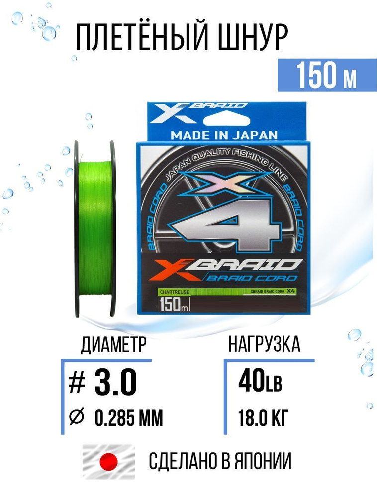 Плетёный шнур для рыбалки YGK X-Braid Cord X4 #3.0/40lb 150m #1