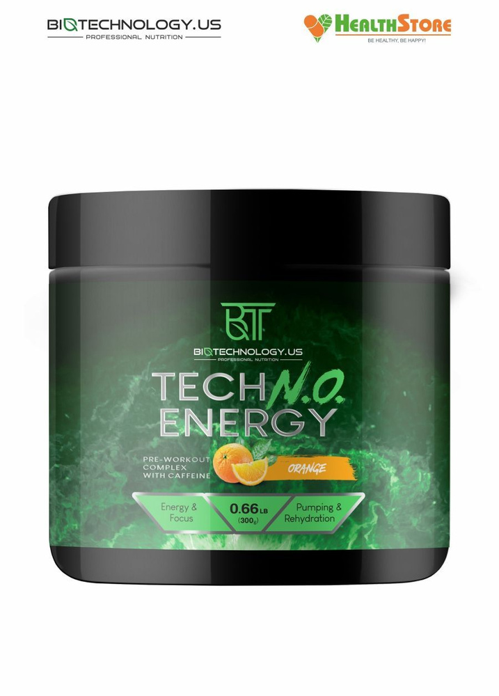 Biotechnology.US Tech N.O. Energy 300г (апельсин) Мощный предтренировочный комплекс предтрен, preworkout #1