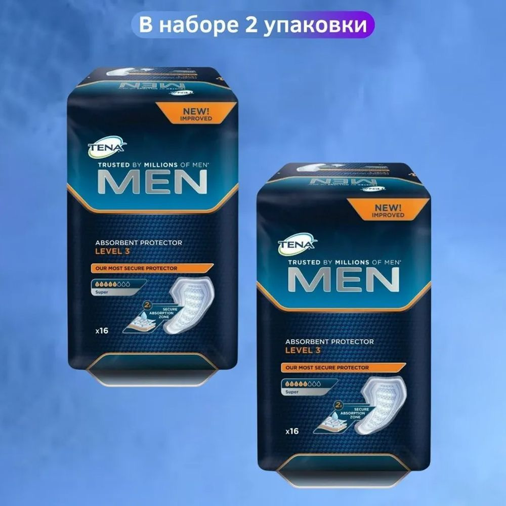 Прокладки урологические для мужчин Tena Men Level 3 Super, 5 капель, 800 мл, 2 упаковки, 32 штуки  #1