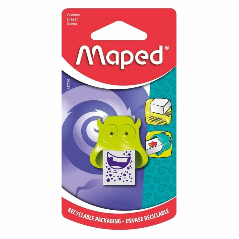 Ластик MAPED "Little Monster", 65х12,5х18 мм, пластиковый футляр в виде монстра, блистер, 127710  #1