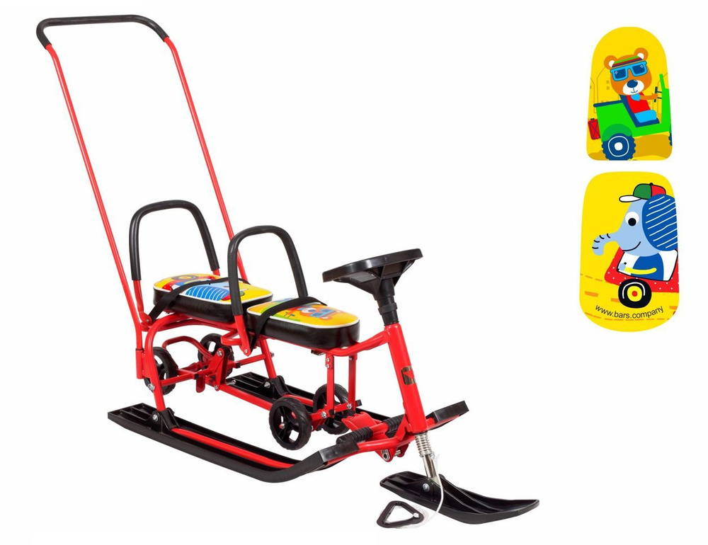 Снегокат детский "БАРС" 507 "TWINS BABY Wheel" разборный для двоих детей с двумя складными спинками, #1