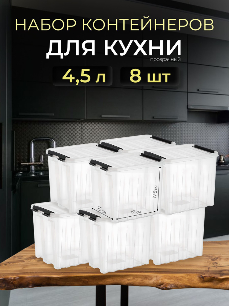 Набор контейнеров для хранения RoxBox 4,5л, 8шт, прозрачный #1