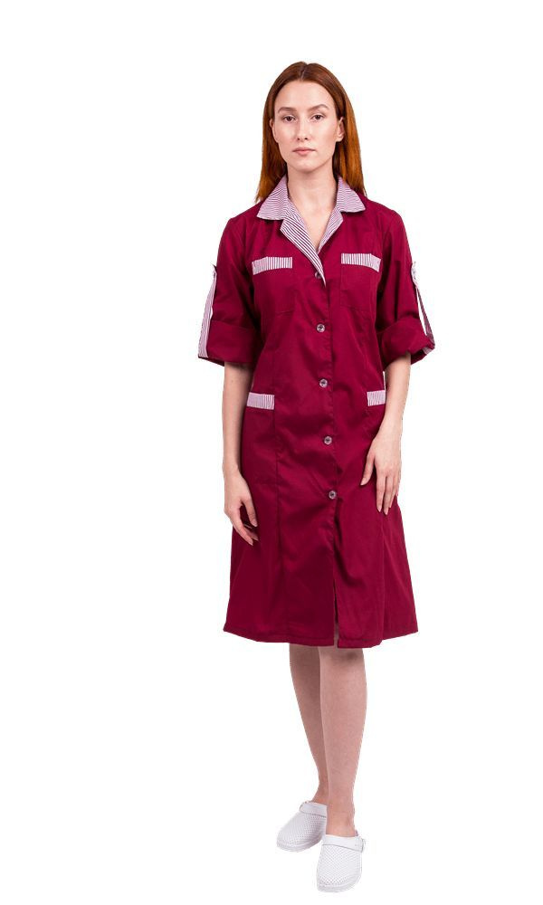 Халат рабочий женский ХР 11 бордовый 158-164/44-46 Униформа женская, рабочая женская одежда, спецодежда #1