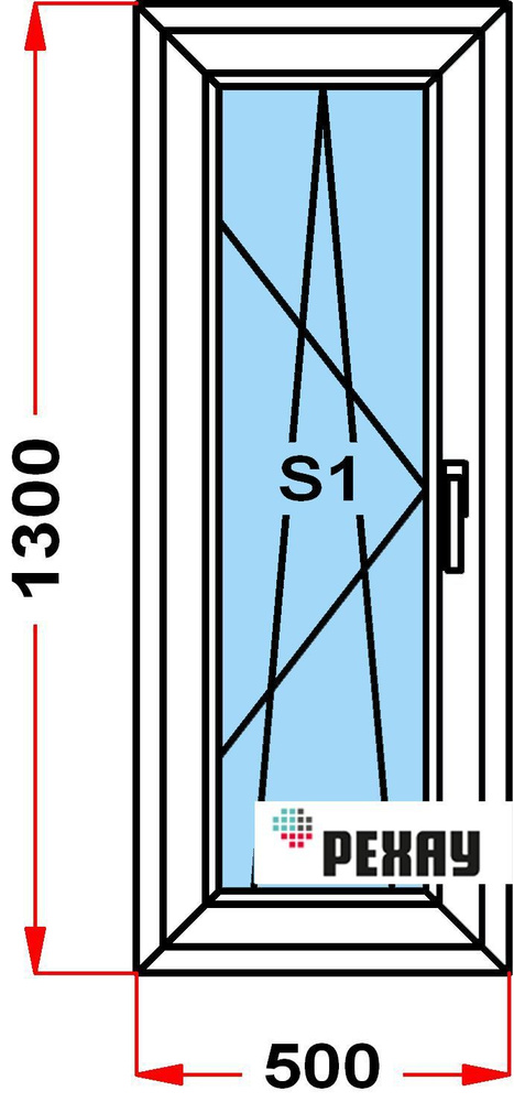 Окно пластиковое, профиль РЕХАУ BLITZ (1300 x 500), с поворотно-откидной створкой, стеклопакет из 2х #1