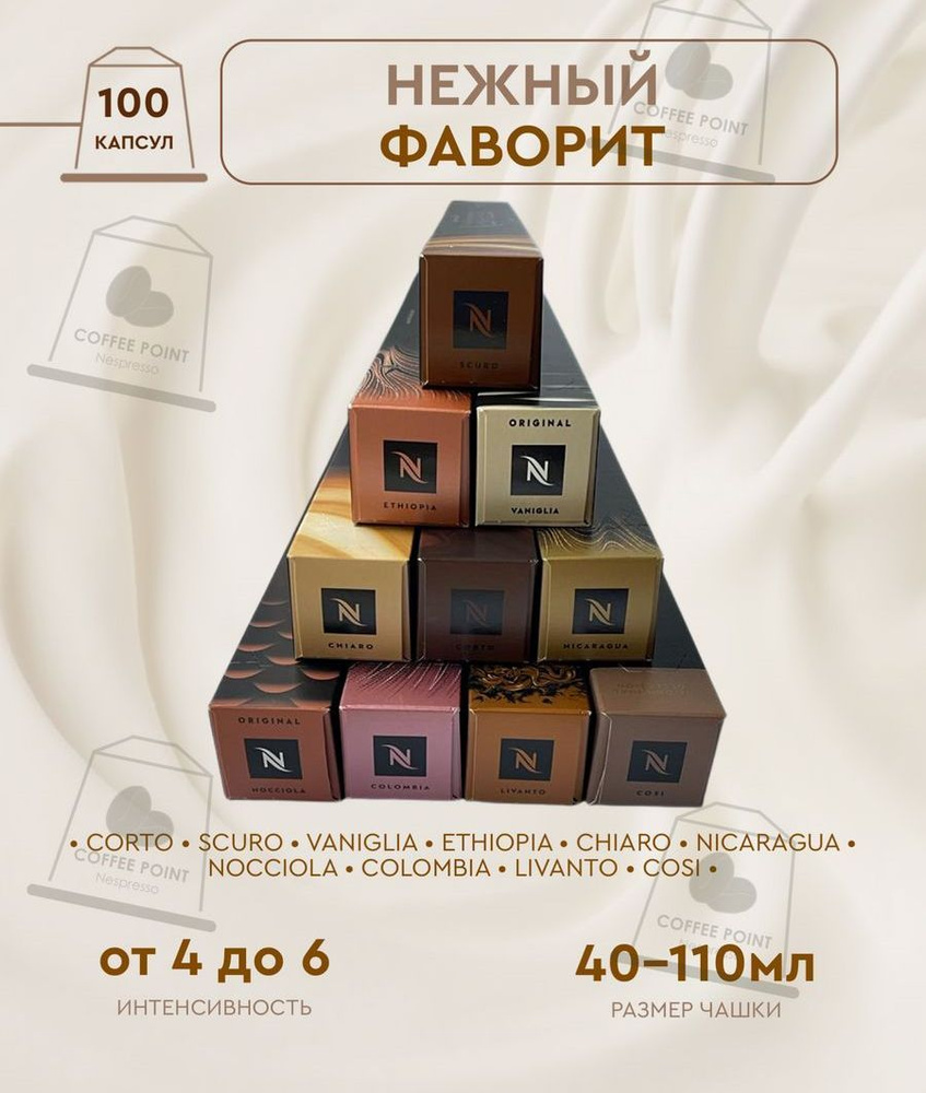 Набор кофе в капсулах для Nespresso Нежный Фаворит 100 капсул  #1