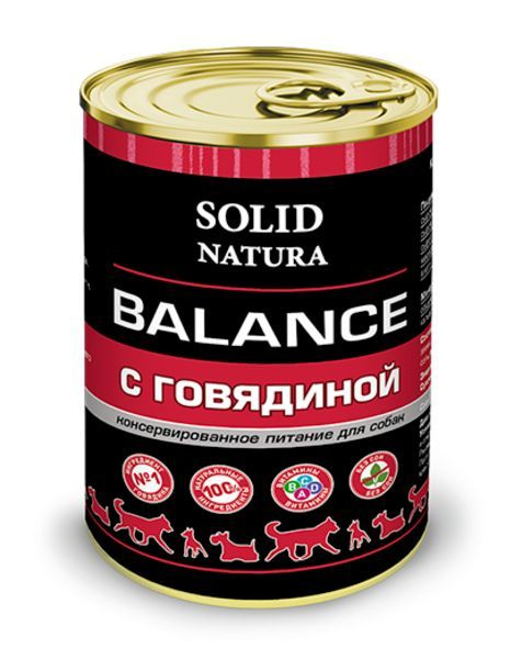 Solid Natura Balance влажный консервированный корм для взрослых собак, с говядиной, 340г., 6 шт.  #1