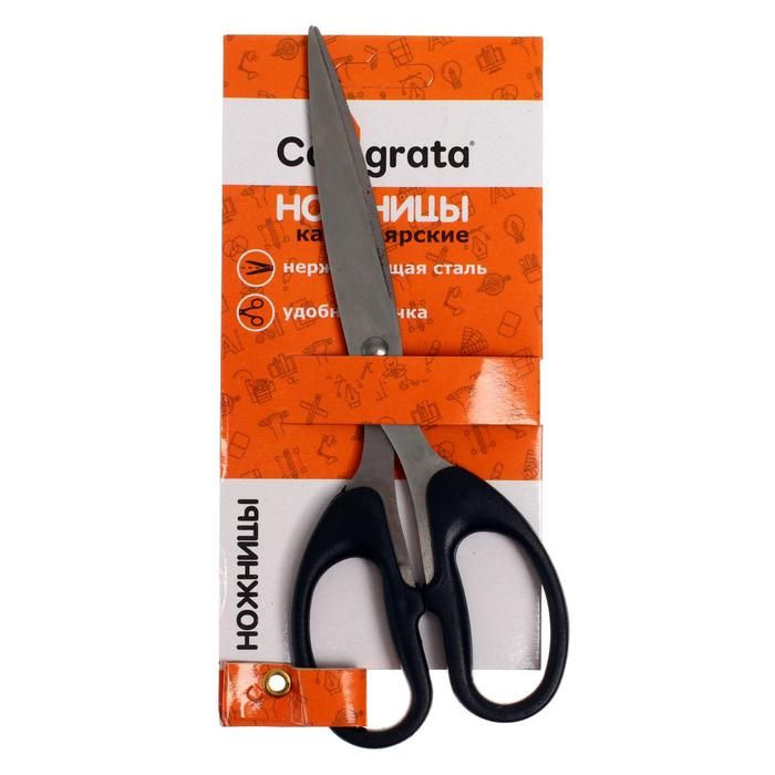 Ножницы канцелярские Calligrata 19 см, пластиковые ручки, черные (60316)  #1