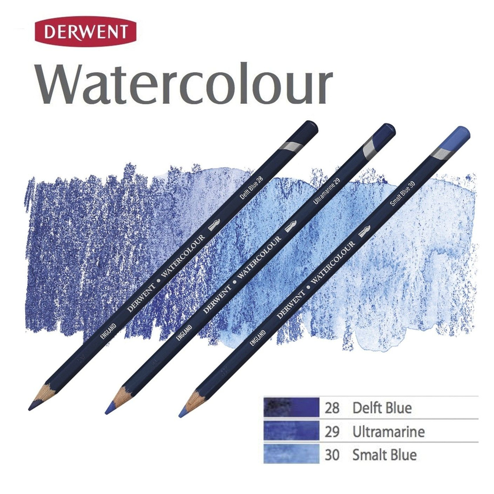 Комплект карандашей акварельных Derwent "Watercolour" Синие оттенки (№28, 29, 30)  #1
