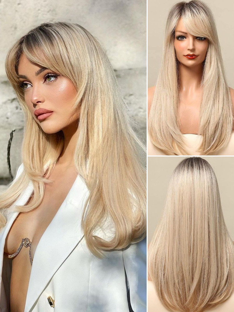 Парик женский длинный светлый, парик для женщин из искусственных волос блонд  #1