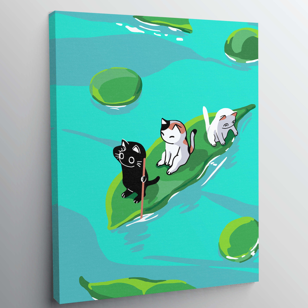 Картина по номерам, холст на подрамнике - Котики в пруду - Животные 30х40 см.  #1