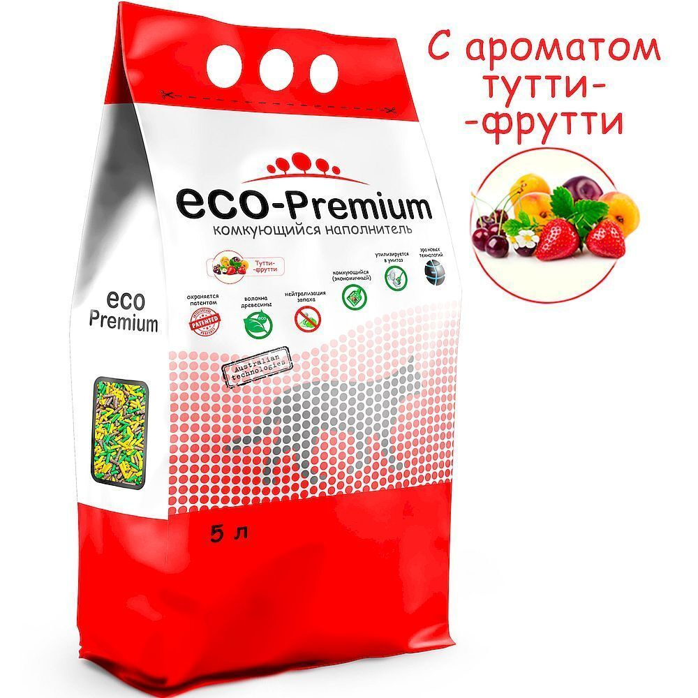 ECO-Premium(Эко-премиум) наполнитель древесный комкующийся с запахом тутти-фрутти 1,9 кг, 5 л.  #1