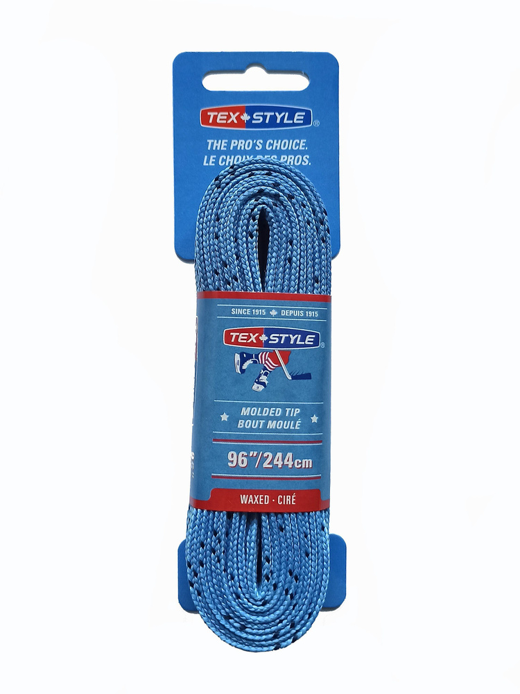 Шнурки хоккейные для коньков TexStyle 244см с пропиткой светло-синие MOLDED TIP Waxed  #1