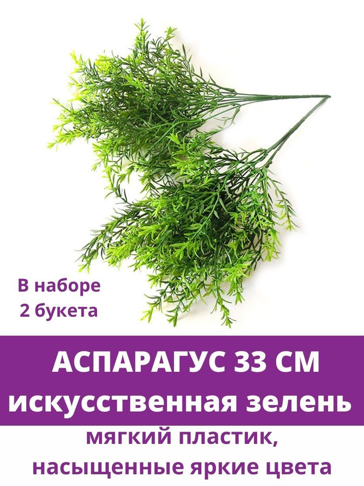 Аспарагус, искусственная зелень из высококачественного пластика, 33 см, набор 2 букета  #1