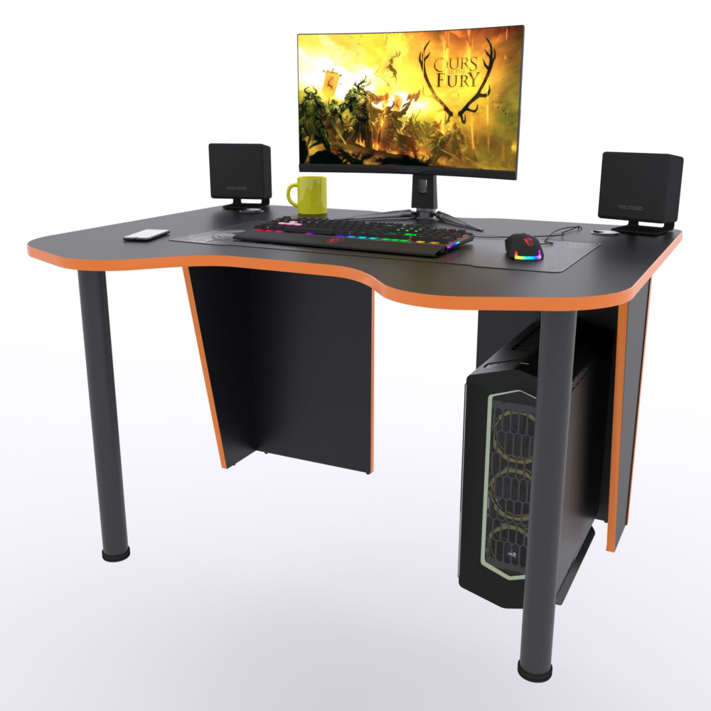Компьютерный стол "Старк", 120х90х75 см, чёрный с оранжевой кромкой  #1