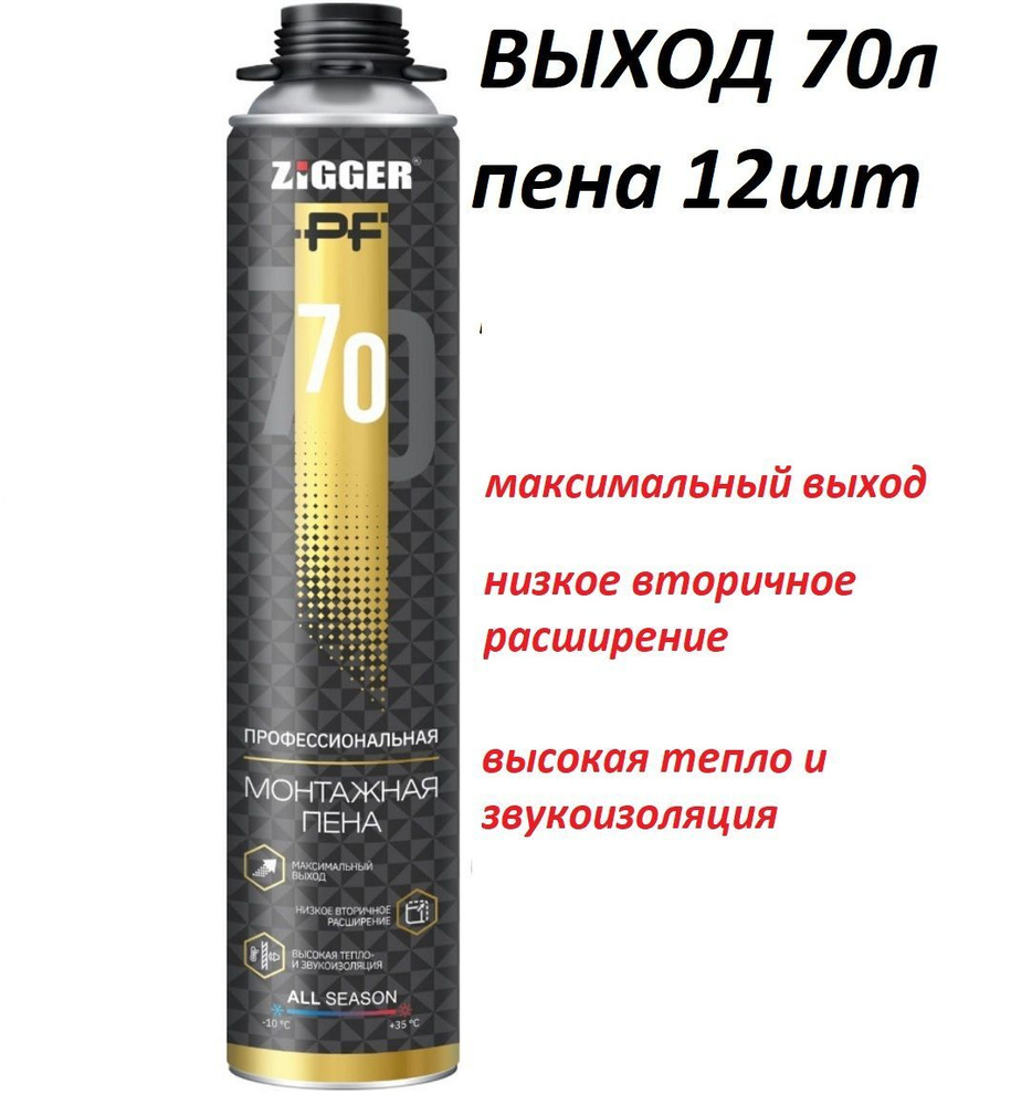 Пена профессиональная ZIGGER 70л. Всесезонная 890мл. 12 шт (коробка)  #1
