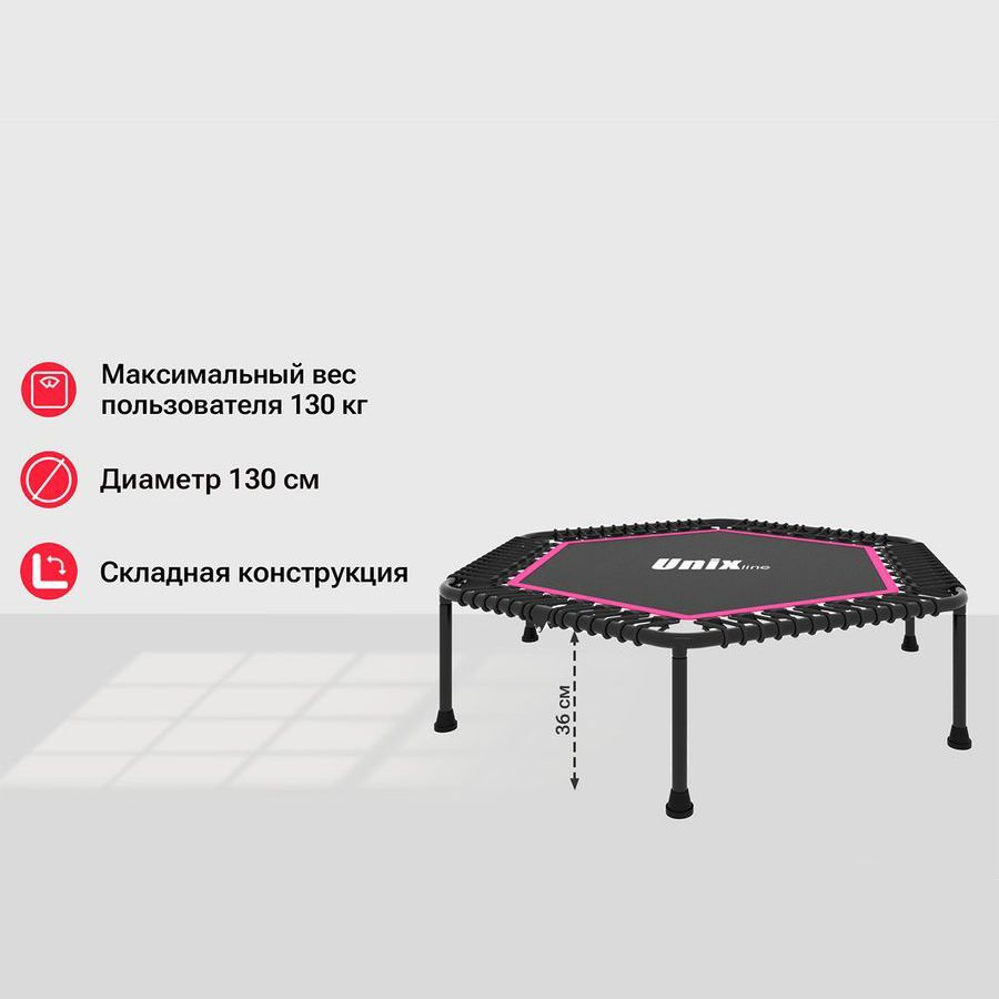 Батут спортивный для фитнеса и джампинга складной UNIX Line FITNESS Lite Pink, диаметр 130 см, до 130 #1