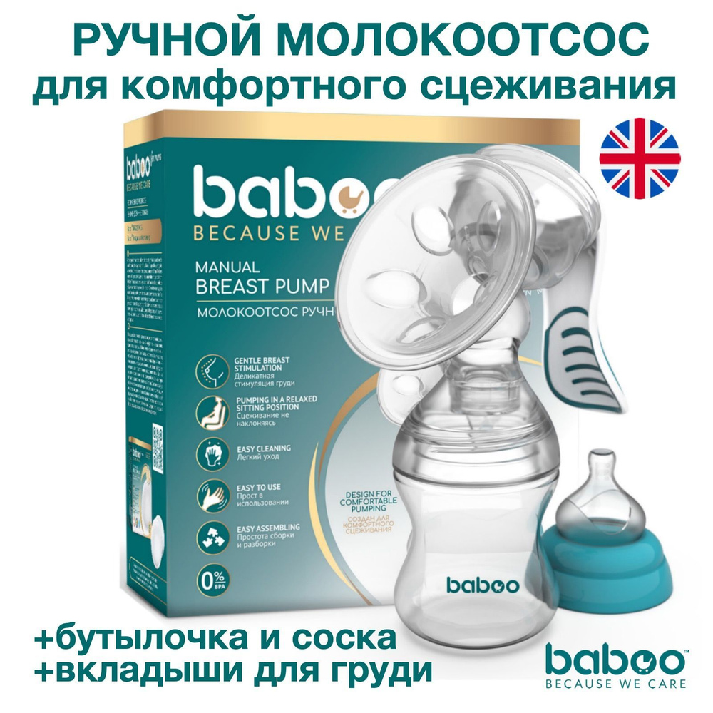 Молокоотсос ручной с бутылочкой и аксессуарами, BABOO Уцененный товар  #1