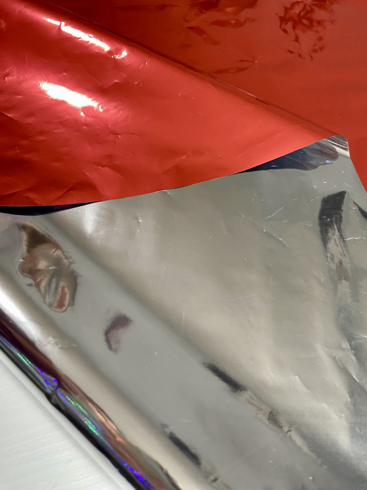 Полисилк металлик красный/серебряный двухсторонний для упаковки подарков и цветов, 1x1,5м  #1