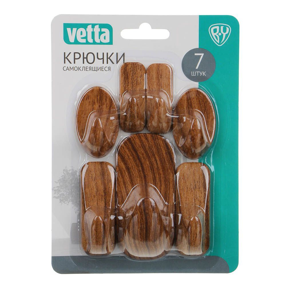 Крючки самоклеящиеся VETTA, цвет дерева, 7шт, ABS пластик #1
