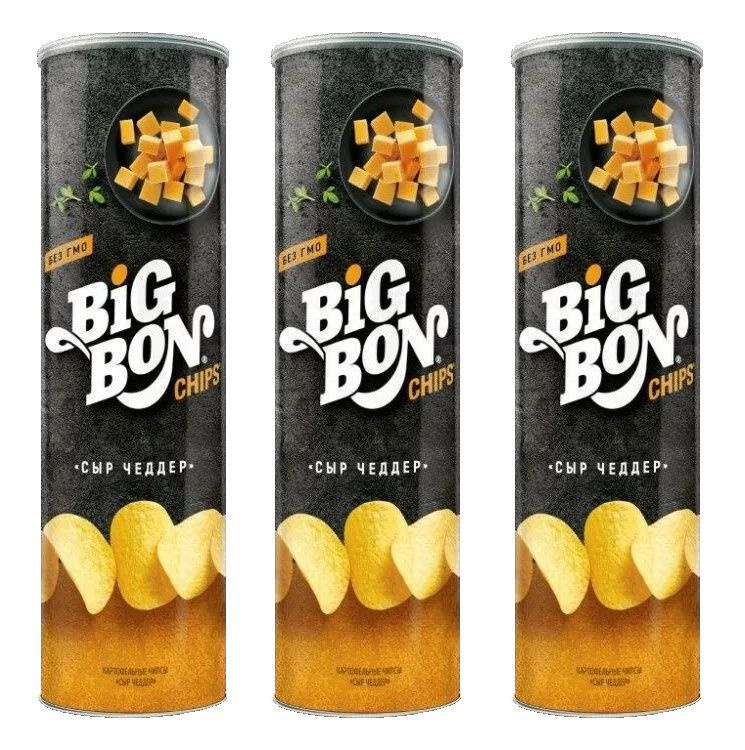 Чипсы картофельные Бигбон BIGBON со вкусом СЫР ЧЕДДЕР 130 гр тубус Big Bon 3 штуки  #1