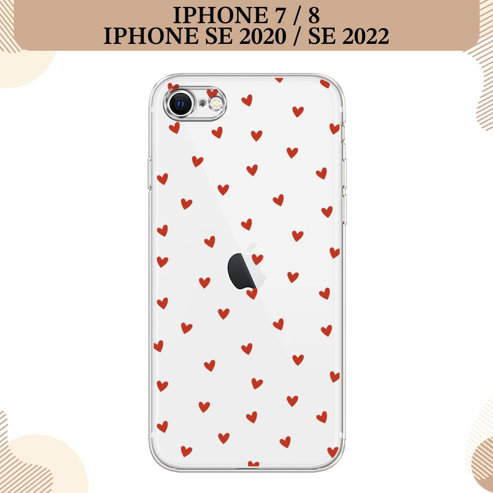 Силиконовый чехол на Apple iPhone 7/8/SE 2020/SE 2022 / Айфон 7/Айфон 8 Red hearts, прозрачный  #1