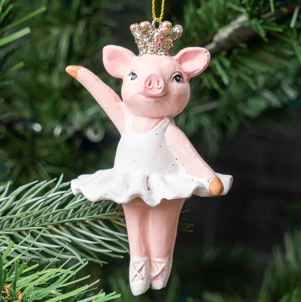 Ёлочная игрушка Hanger Dancing Pig With Crown 10 cm #1