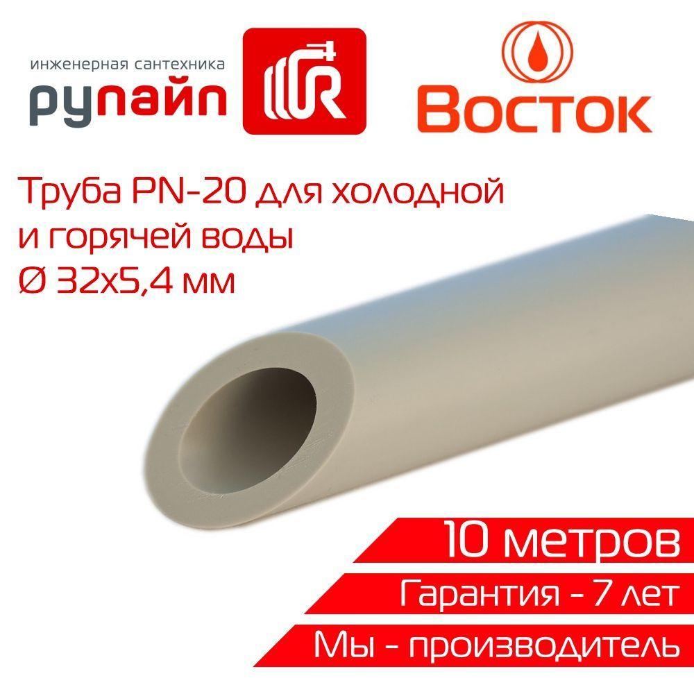 Труба полипропиленовая 32х5,4 мм, PN-20, 10 метров отрезками по 2м, серая, ВОСТОК  #1